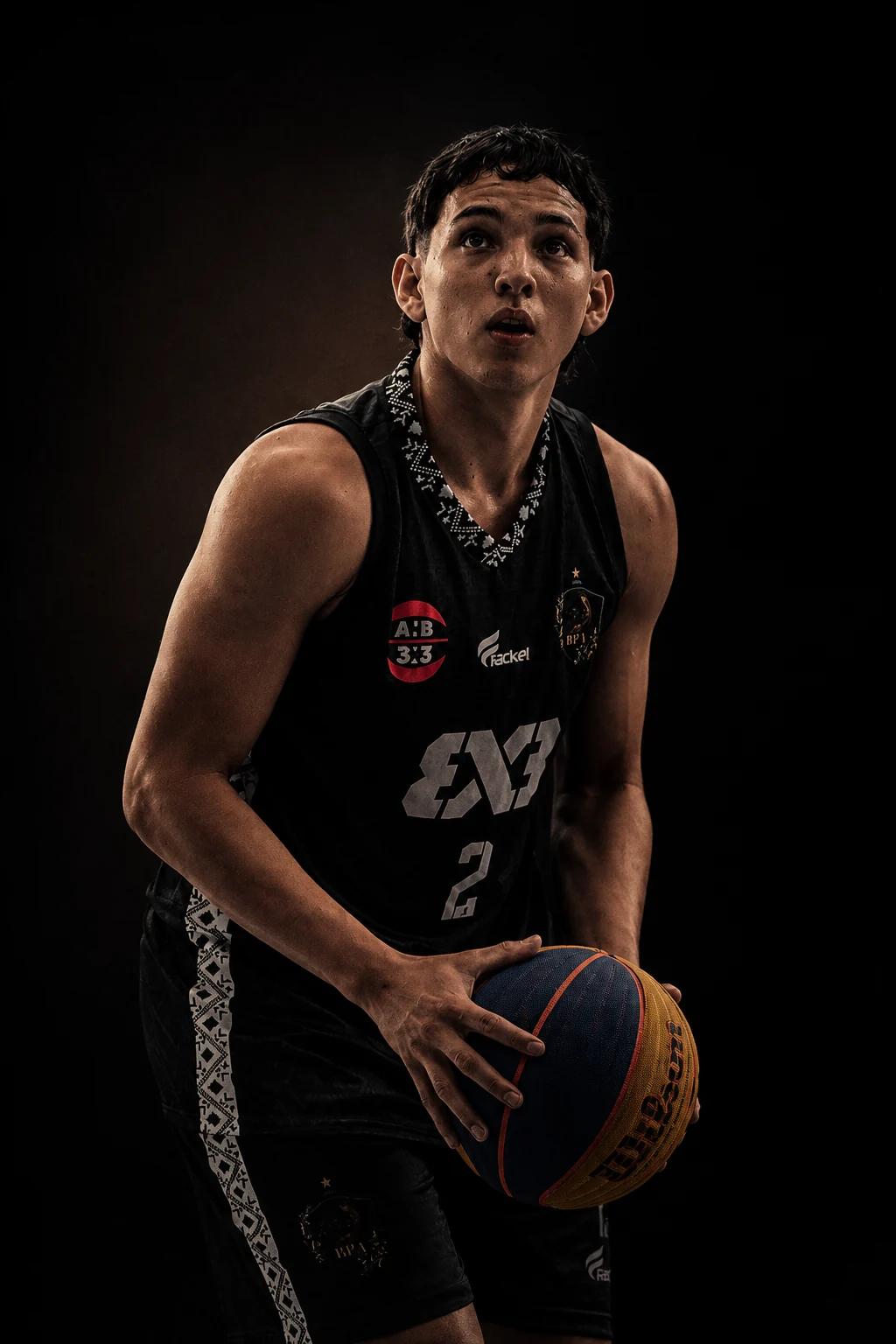 Atleta Sidney do BPA 3x3 preparando-se para o arremesso com a bola
